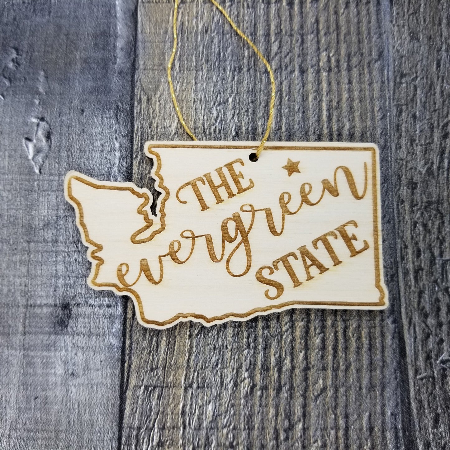Washington Wood Ornament - WA State Shape with State Motto - Handmade Made in USA Christmas Decor