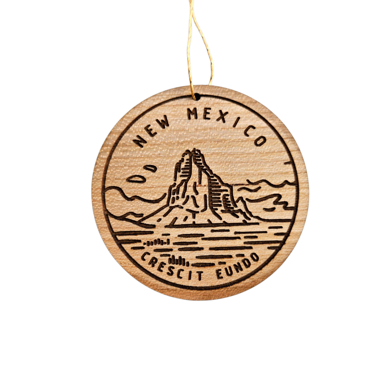 New Mexico Wood Ornament - NM Crescit Eundo Quarter - Handmade in USA - 15798
