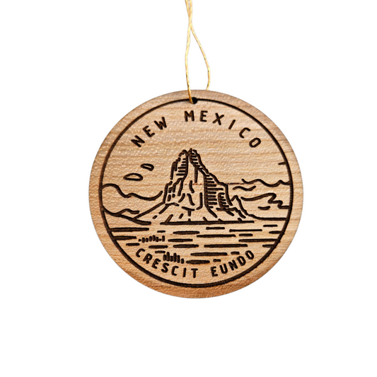New Mexico Wood Ornament -  NM Crescit Eundo Quarter - Handmade in USA - 15798