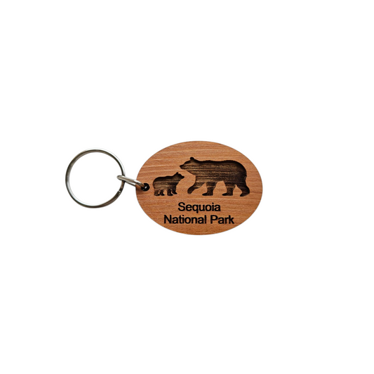 Sequoia National Park Keychain CA Bear and Cub Wood Keyring Sequoia Gigantea Souvenir Travel Key Tag - 4082SEQ