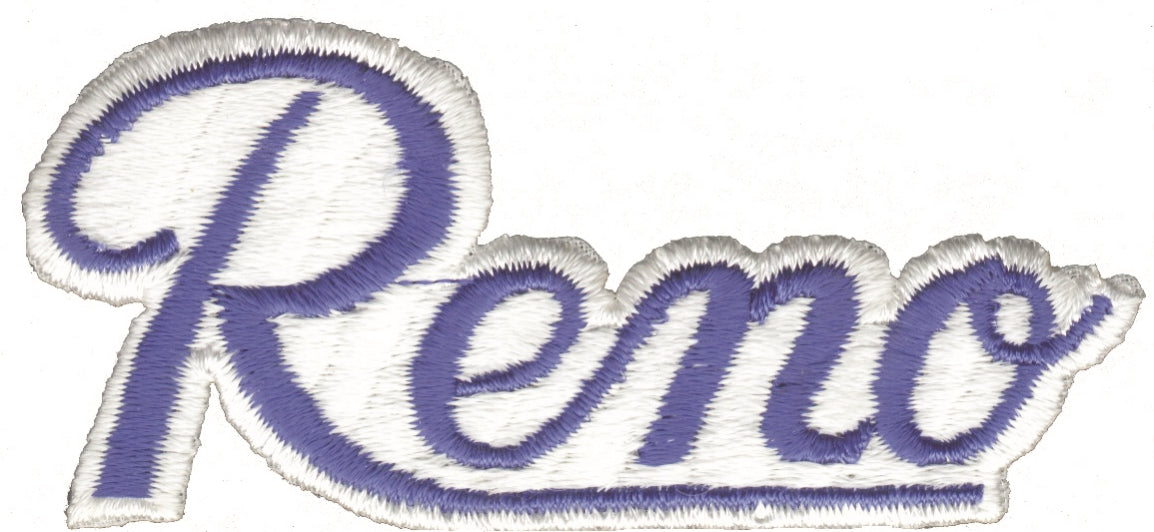 Reno script royal blue on white souvenir embroidered patch