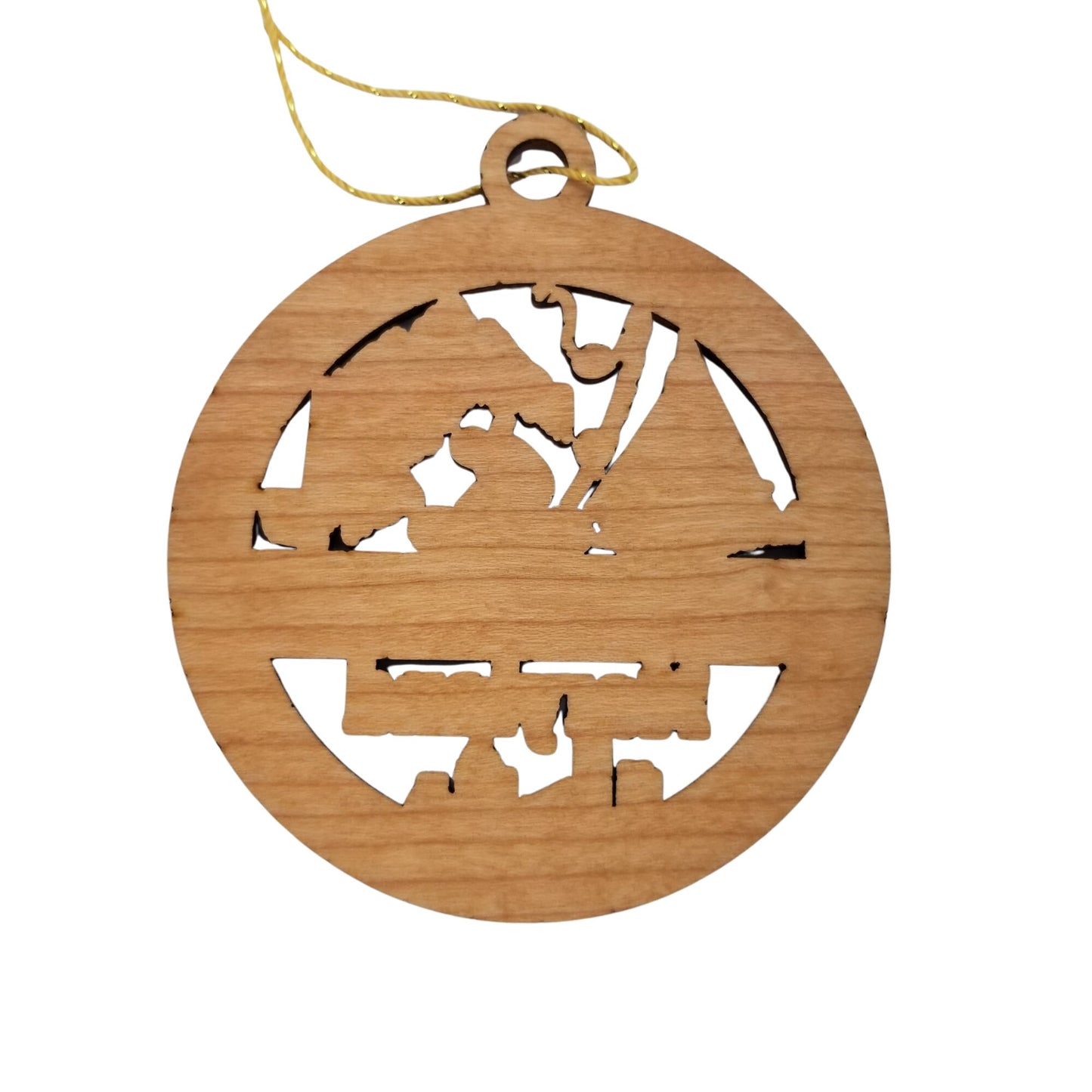 Maryland Wood Ornament - MD Souvenir - Handmade Wood Ornament Made in USA State Shape Sailboat Fishing Pole Snowboarder Crab Mountains