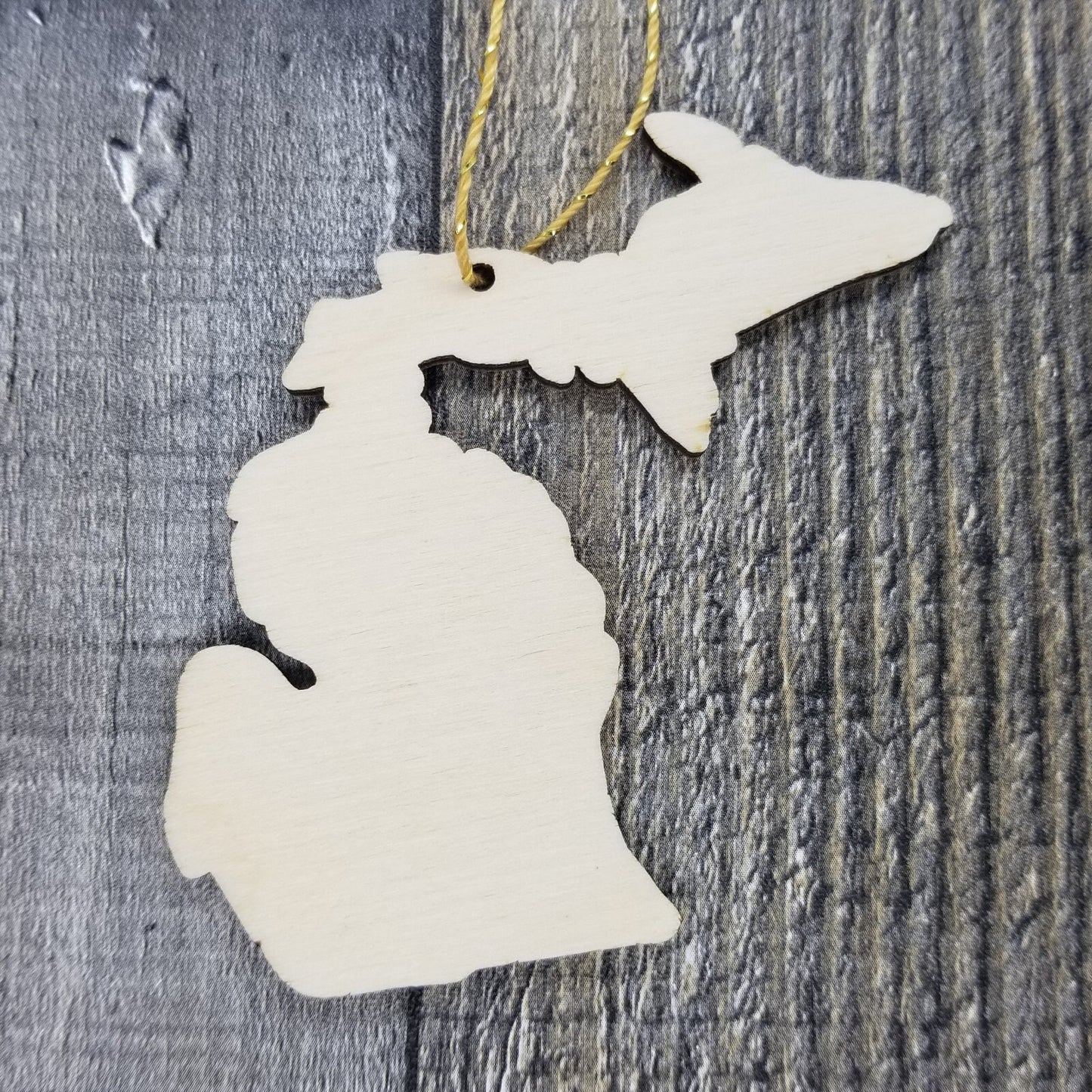 Michigan Wood Ornament - MI State Shape with State Motto - Handmade Wood Ornament Made in USA Christmas Decor