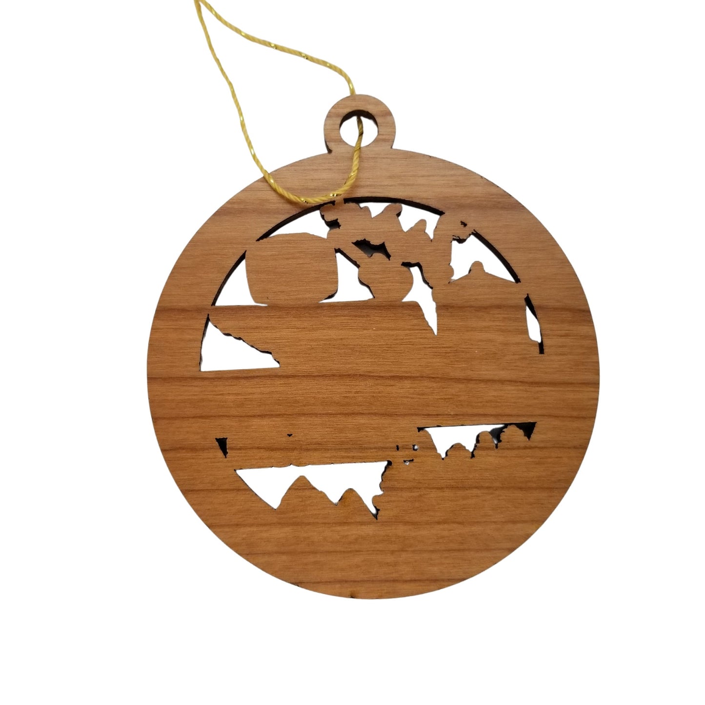 Tennessee Wood Ornament - TN Souvenir - Handmade Wood Ornament Made in USA State Shape Barrel Guitar Music Trees Mountains