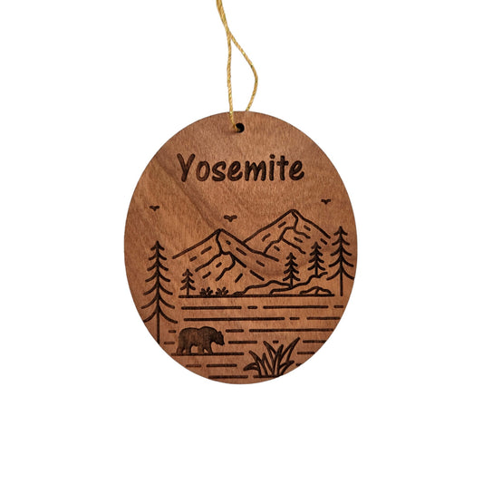 Yosemite National Park Wood Ornament Mountains Trees Bear California Handmade Souvenir Made in USA Christmas - 15692