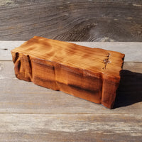 Handmade Wood Box with Redwood Tree Engraved Rustic Handmade Curly Wood #588 California Redwood Jewelry Box Storage Box