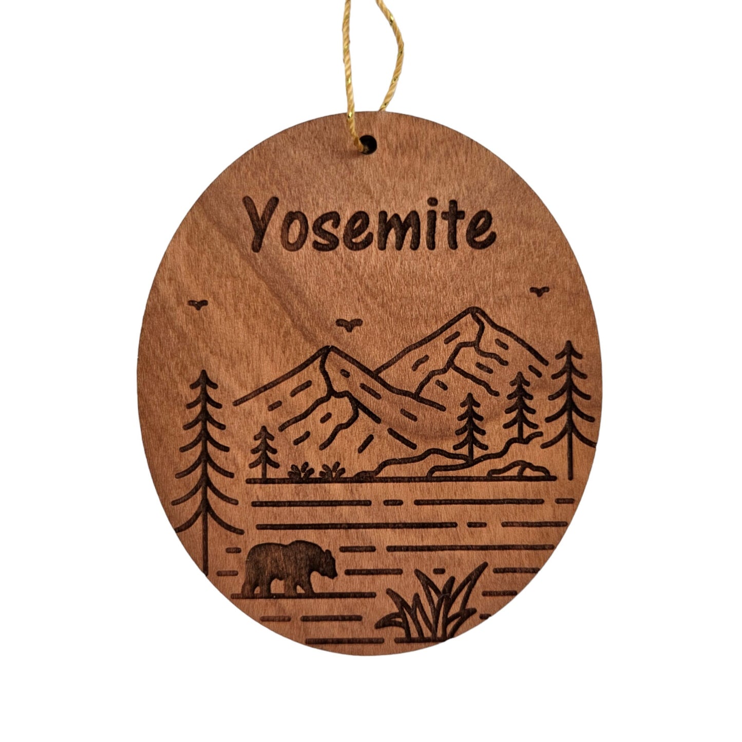 Yosemite National Park Wood Ornament Mountains Trees Bear California Handmade Souvenir Made in USA Christmas - 15692