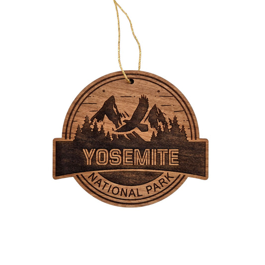 Yosemite National Park Wood Ornament Flying Eagle over Mountains and Trees California Handmade Souvenir Made in USA Christmas - 15690
