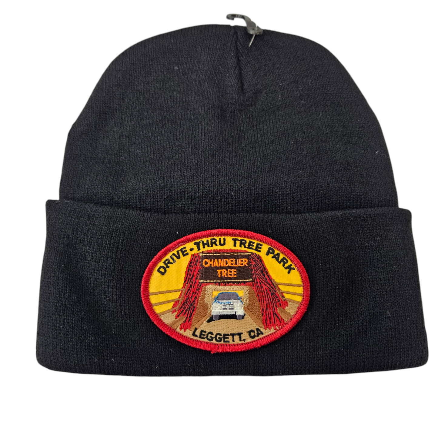 Drive Thru Tree Oval Patch Black Knit Beanie - B1023
