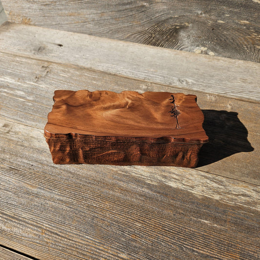 Handmade Wood Box with Redwood Tree Engraved Rustic Handmade Curly Wood #617