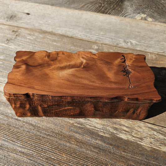 Handmade Wood Box with Redwood Tree Engraved Rustic Handmade Curly Wood #617