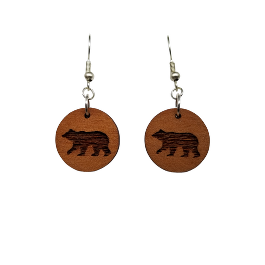 Wood Earrings - Bear Dangle Earrings - - CA Souvenir Keepsake - D7