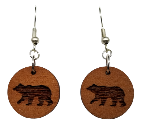Wood Earrings - Bear Dangle Earrings - - CA Souvenir Keepsake - D7