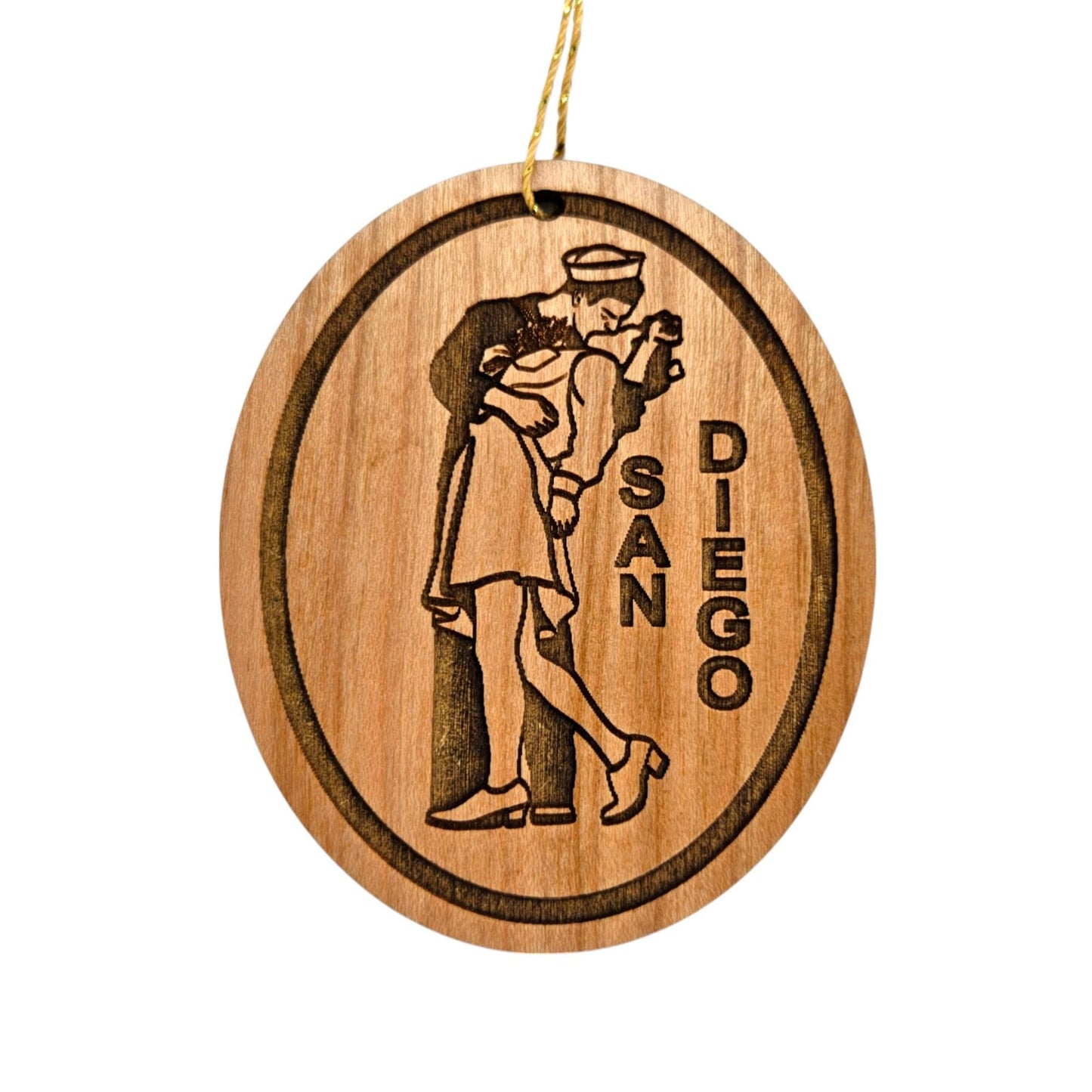 San Diego Nurse and Sailor Kissing Coastal Christmas Ornament Handmade in USA Wood Souvenir  - 15751