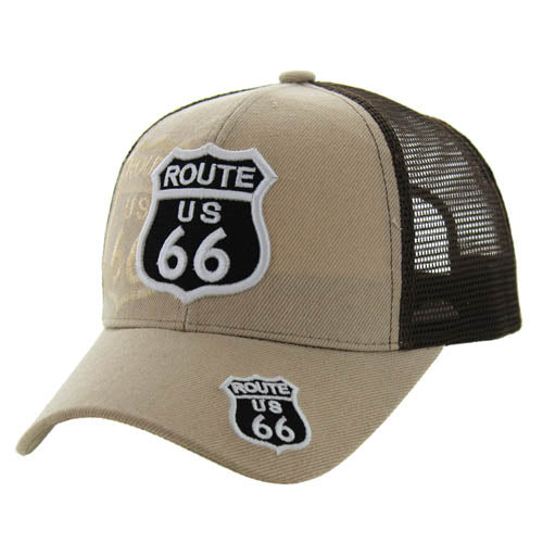 ROUTE 66 Shadow Trucker Mesh Khaki and Brown Cap or Hat - H1050