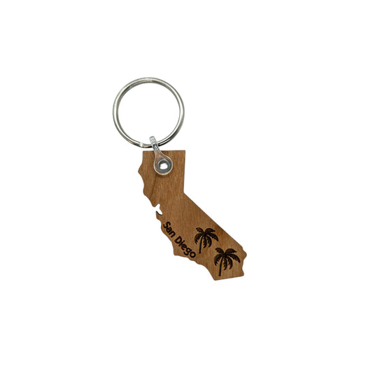 San Diego CA State Shape Palm Trees Keychain Wood Keyring Souvenir Key Ring Key Chain - KC15741