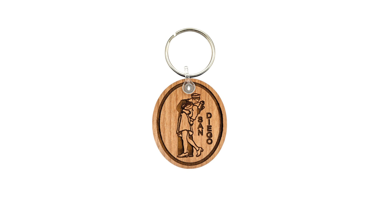 San Diego Sailor and Nurse Kissing California Keychain Wood Keyring Souvenir Key Ring Key Chain - KC15751