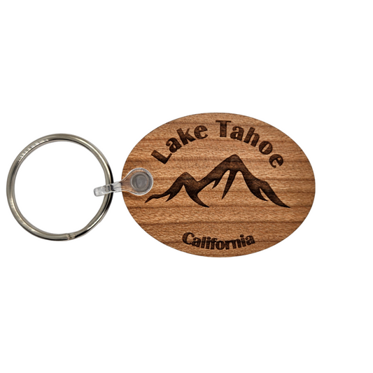 Lake Tahoe CA Keychain Mountains Wood Keyring Skiing Snowboarding Sierra Nevada Mountains Souvenir Travel Key Tag Bag