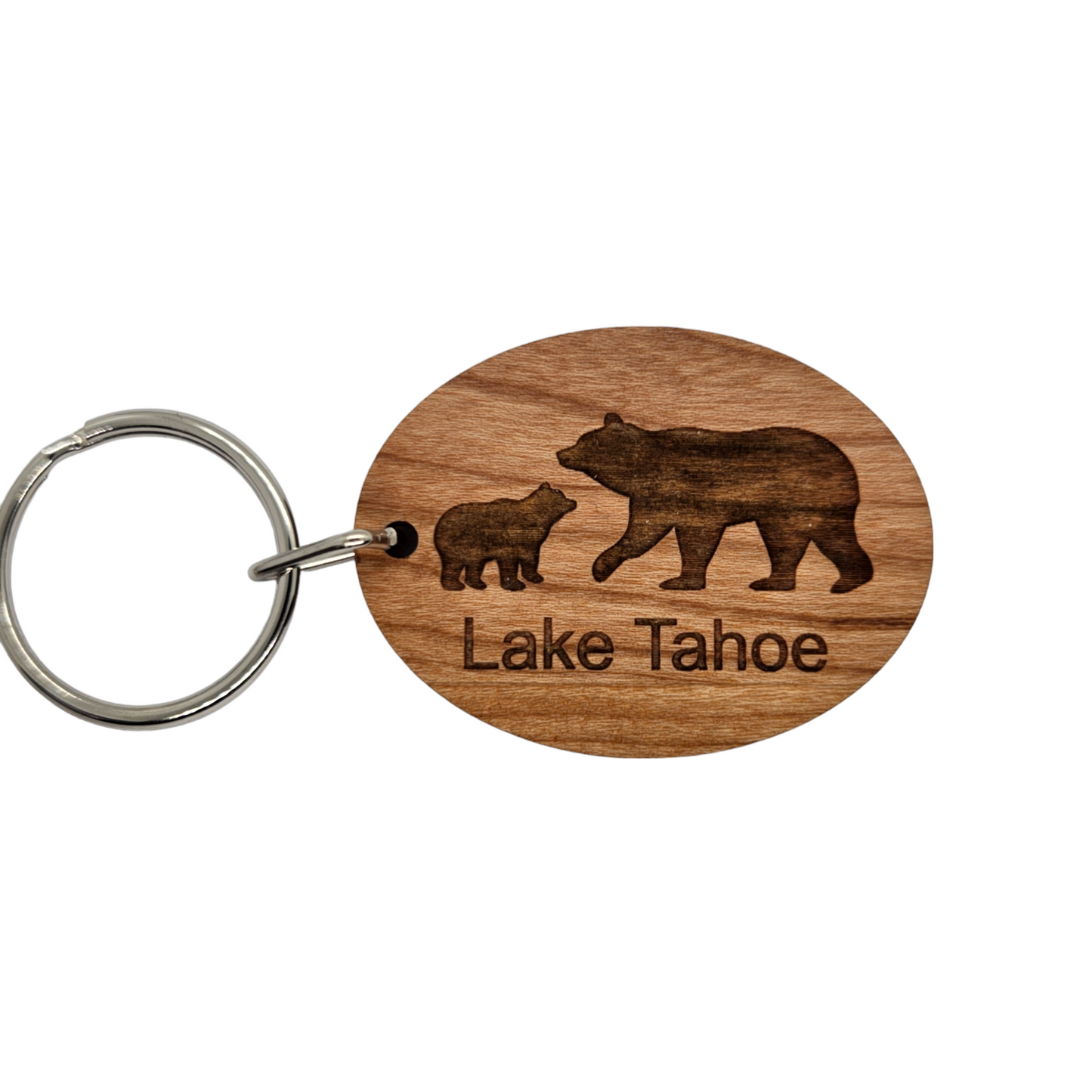 Lake Tahoe Bear and Cub Keychain Wood Keyring Souvenir - KC8169