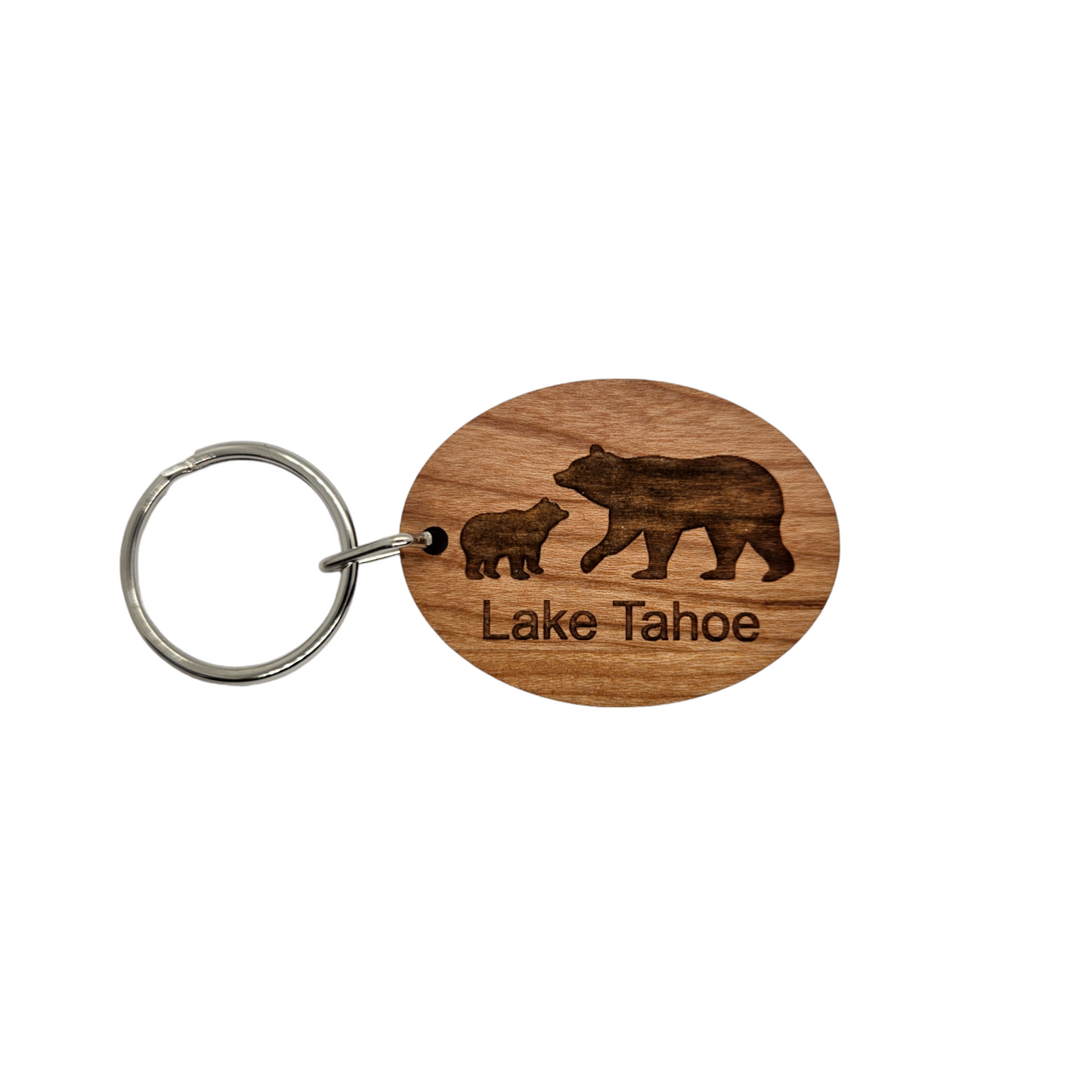Lake Tahoe Bear and Cub Keychain Wood Keyring Souvenir - KC8169