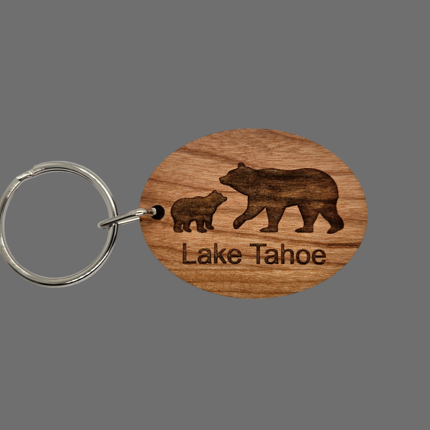 Lake Tahoe Bear and Cub Keychain Wood Keyring Souvenir - KC8169