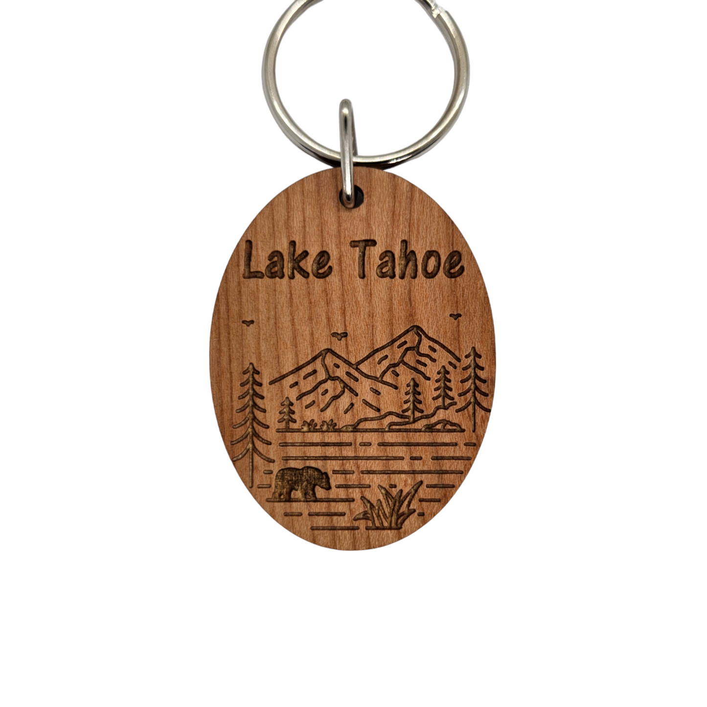 Lake Tahoe Mountain Trees Bear Keychain Wood Keyring Souvenir Key Chain Key Ring - KC8173