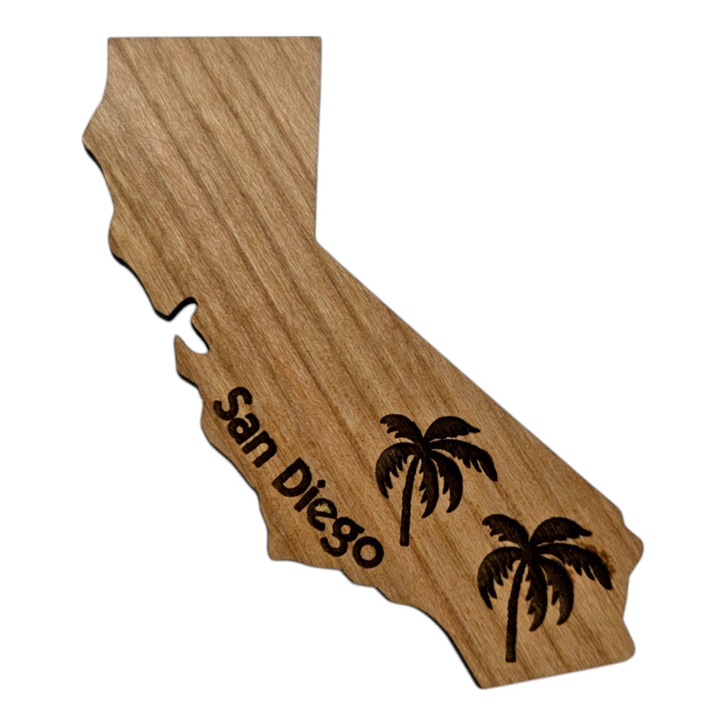 San Diego CA State Shape Palm Trees Wood Magnet Souvenir - M15741