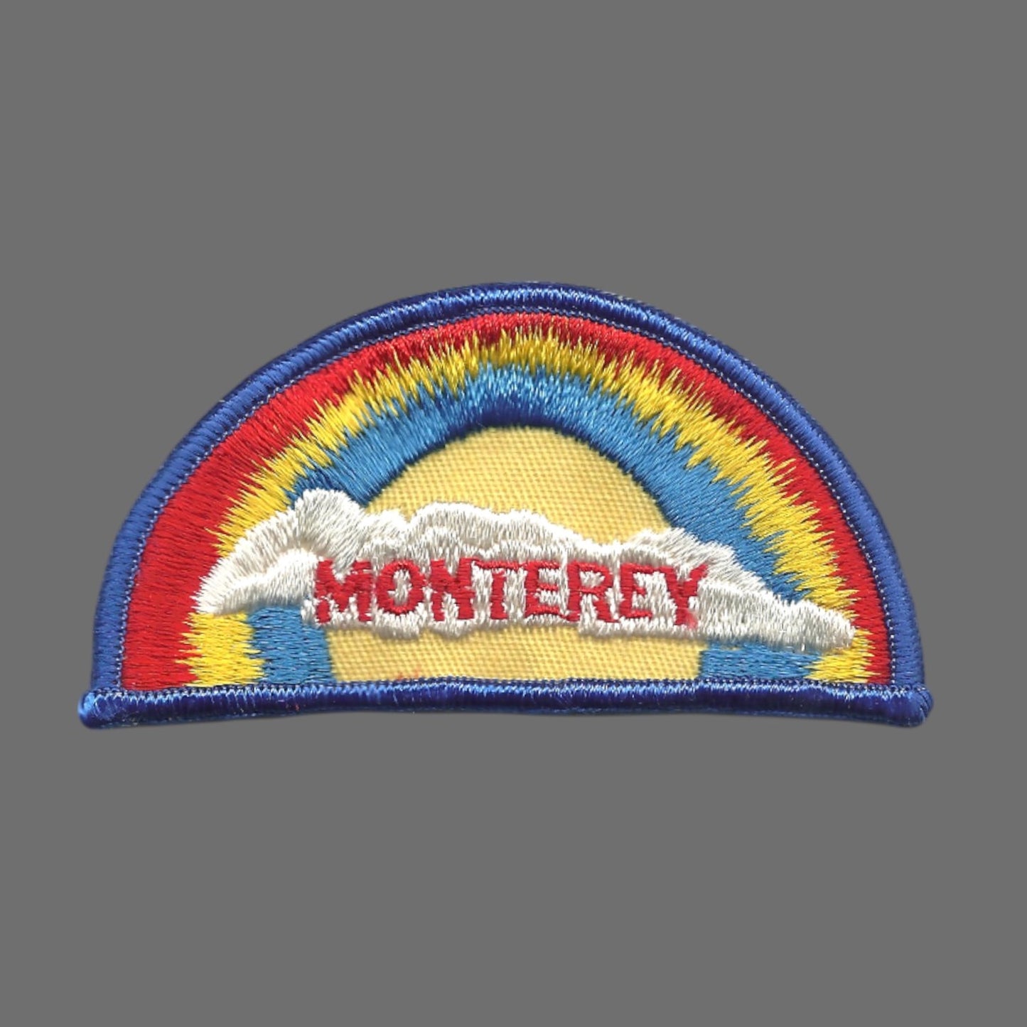 MONTEREY Rainbow Cloud Souvenir Embroidered Patch VINTAGE SEW ON Dark Blue Border - MONTEREY-05