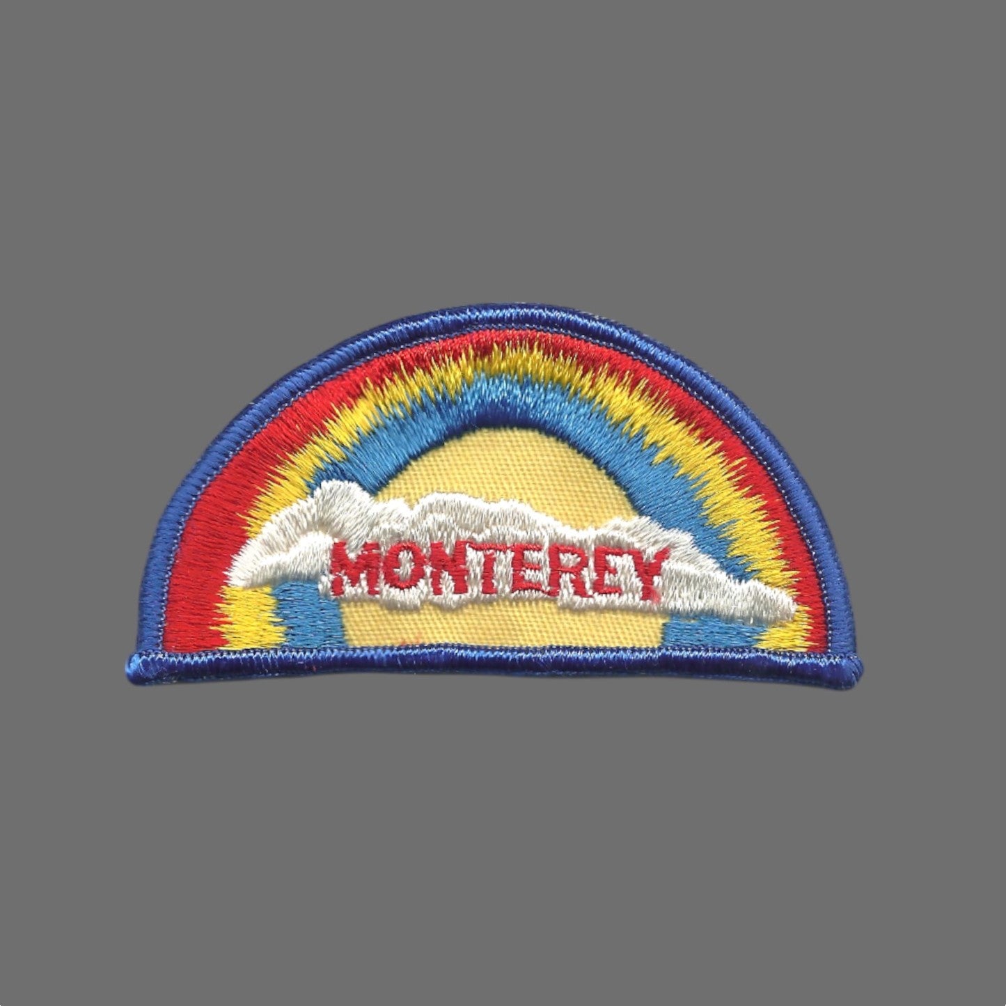 MONTEREY Rainbow Cloud Souvenir Embroidered Patch VINTAGE SEW ON Dark Blue Border - MONTEREY-05