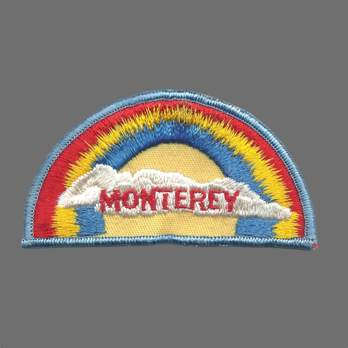 MONTEREY Rainbow Cloud Souvenir Embroidered Patch VINTAGE SEW ON Light Blue Border - MONTEREY-05