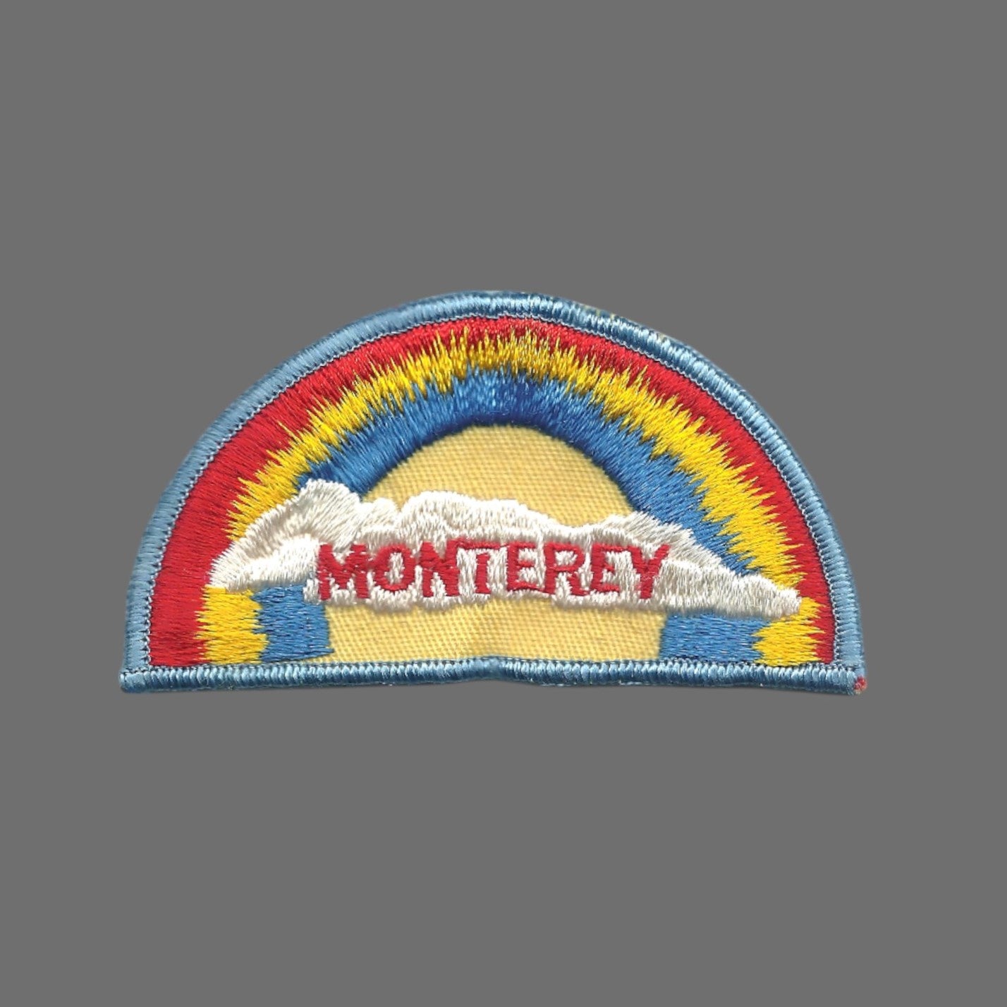MONTEREY Rainbow Cloud Souvenir Embroidered Patch VINTAGE SEW ON Light Blue Border - MONTEREY-05