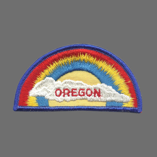 Oregon Rainbow and Cloud Souvenir Embroidered Patch VINTAGE SEW ON - OR-05 Royal Blue Border
