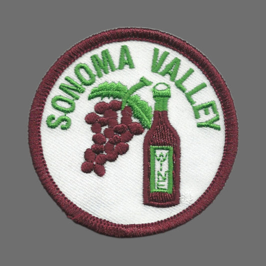 SONOMA VALLEY Wine and Grapes Souvenir Patch with Burgundy Border 2.5 Inch - SONOMA-37-29