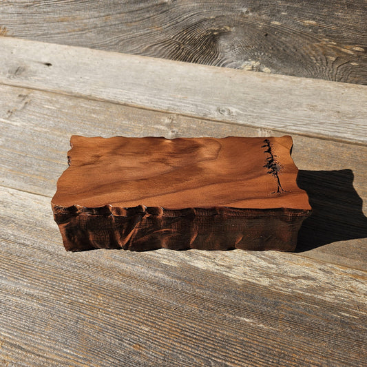 Handmade Wood Box with Redwood Tree Engraved Rustic Curly Wood #615