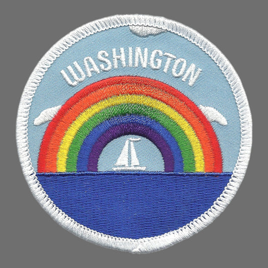 WASHINGTON Rainbow Sailboat Souvenir Embroidered Patch Iron On - WA-35