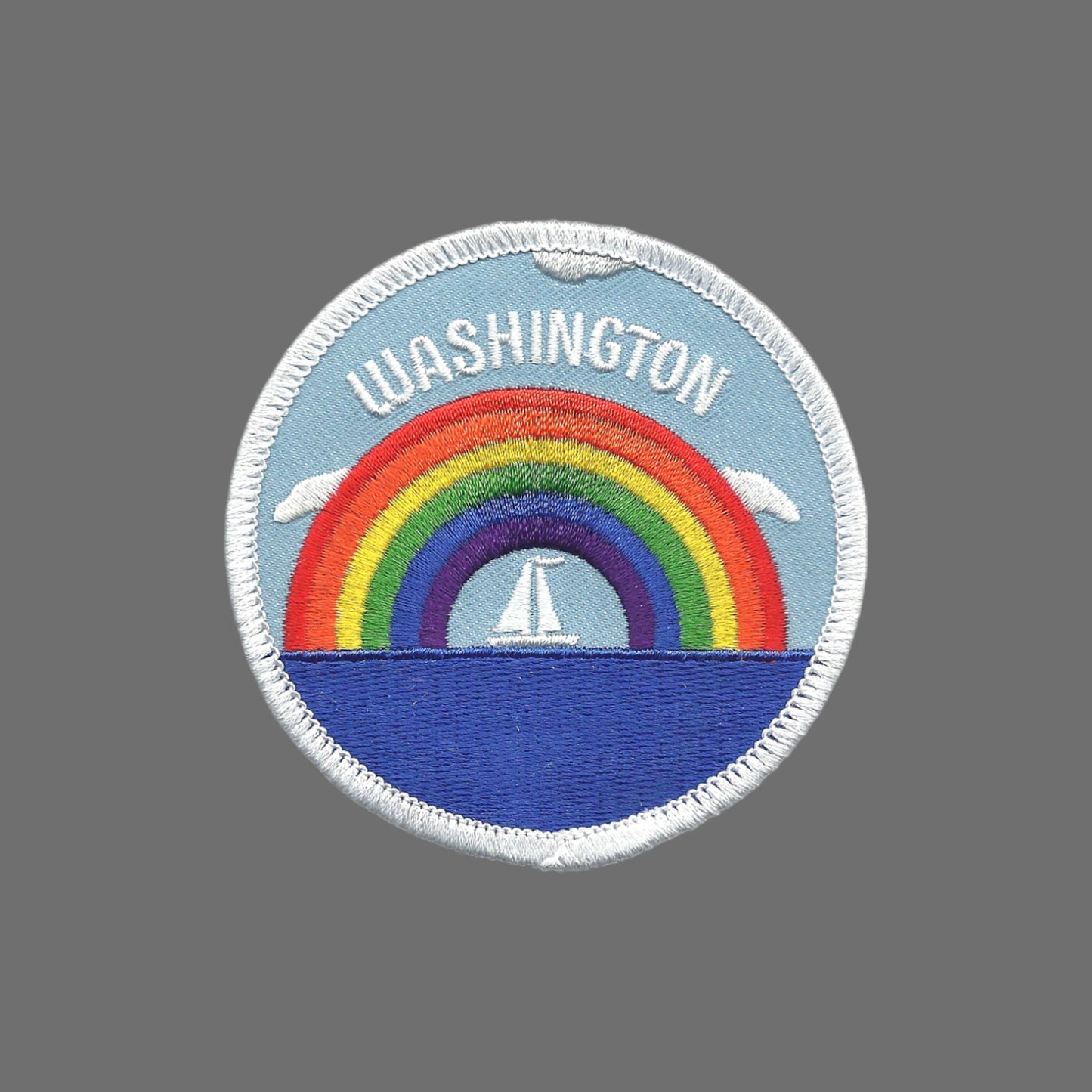 WASHINGTON Rainbow Sailboat Souvenir Embroidered Patch Iron On - WA-35