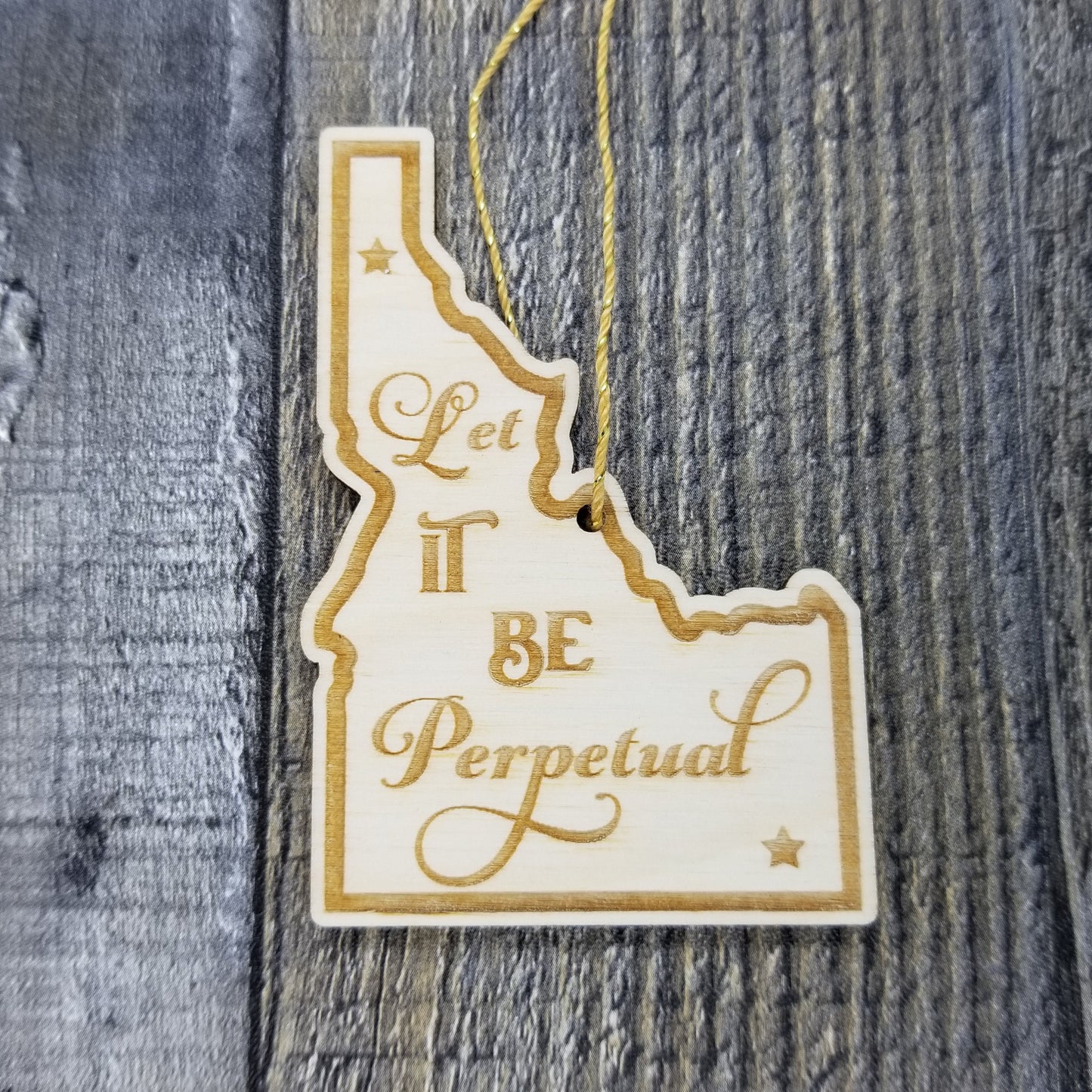 Idaho Wood Ornament - ID State Shape with State Motto - Handmade Wood Ornament Made in USA Christmas Decor