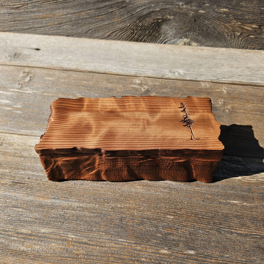 Handmade Wood Box with Redwood Tree Engraved Rustic Handmade Curly Wood #606 California Redwood Jewelry Box Storage Box