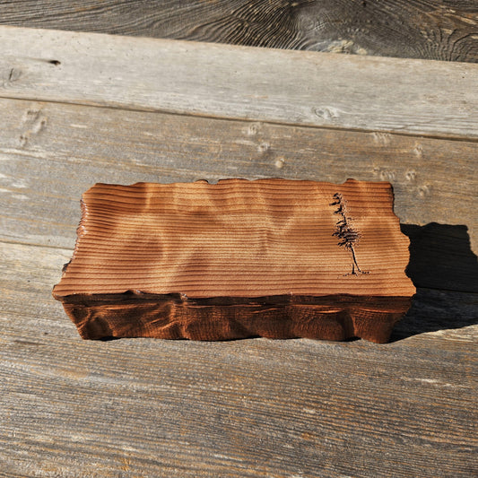 Handmade Wood Box with Redwood Tree Engraved Rustic Handmade Curly Wood #606 California Redwood Jewelry Box Storage Box