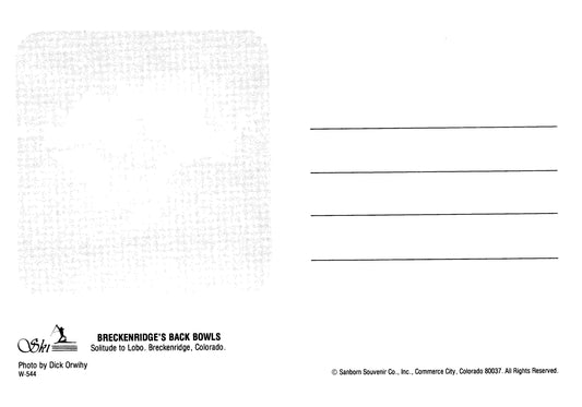 Vintage Breckenridge Colorado Postcard 4x6 Photographer Dick Orwihy Breckenridges Back Bowls Solitude to Lobo Sanborn Souvenir CO Ski Resort