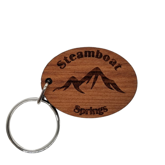 Steamboat Springs CO Keychain Mountains Wood Keyring Colorado Souvenir Ski Resort Skiing Skier Snowboard - KC8078