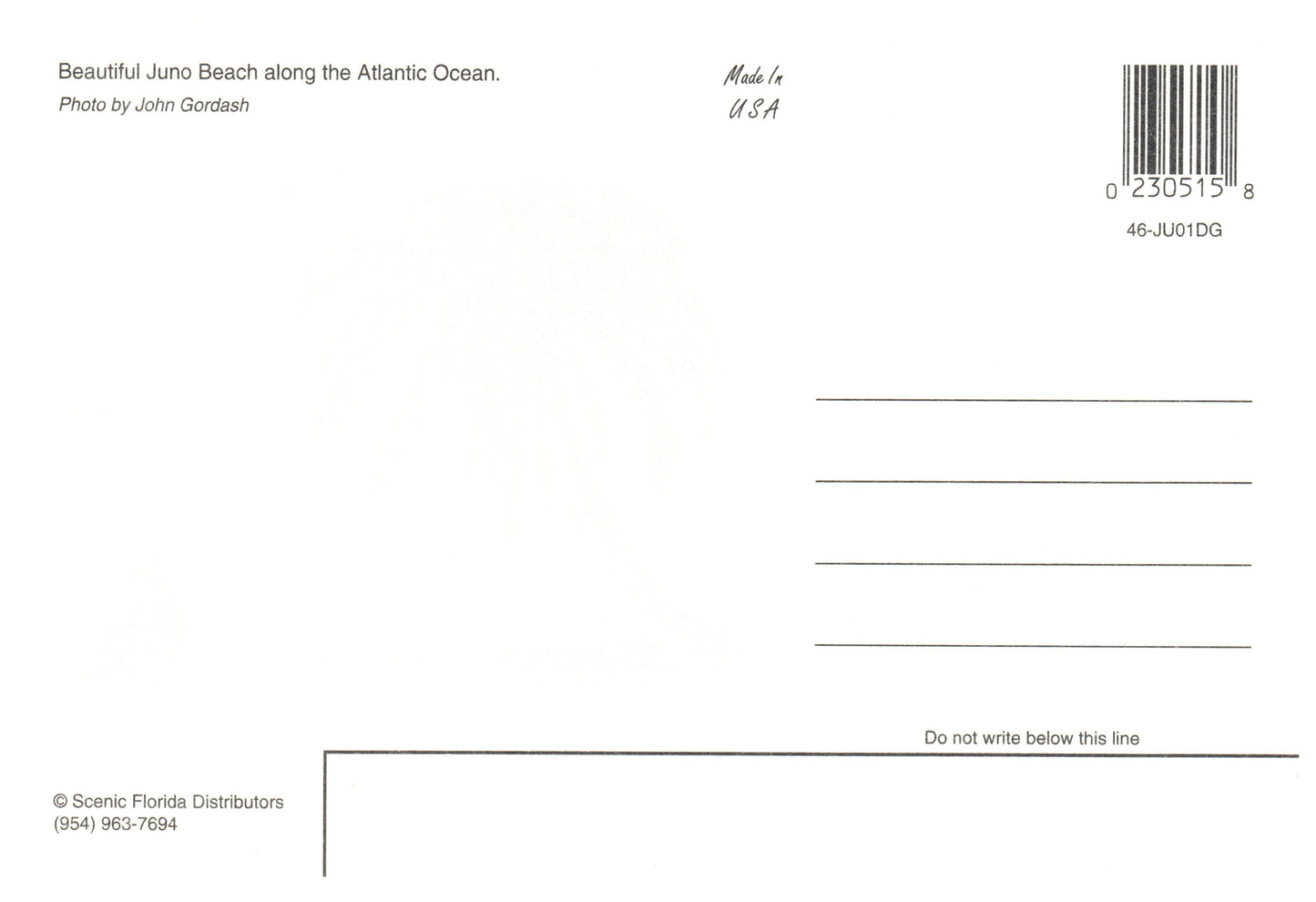 Vintage Florida Postcard Juno Beach FL 4x6 Atlantic Ocean 1980s John Gordash Scenic Florida Distributors 1990s