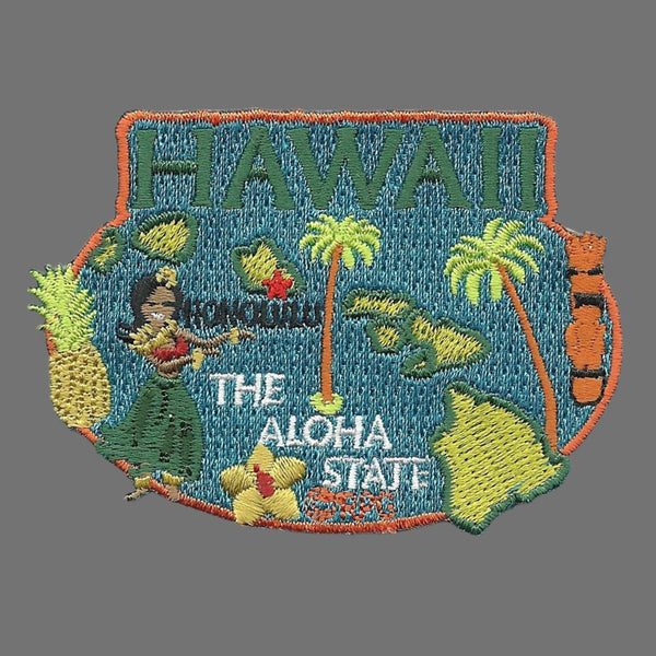 Hawaii Patch – State Travel Patch HI Souvenir Embellishment or Applique 3" The Aloha State Honolulu Capital Pineapple, Hibiscus State Flower