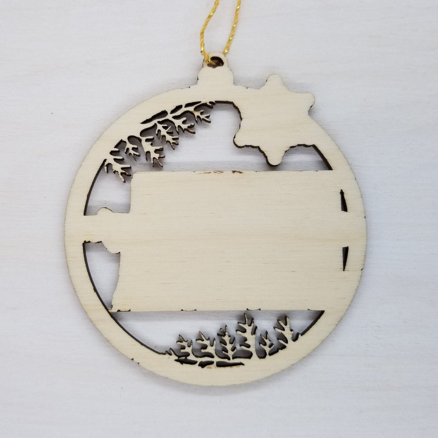 North Dakota Wood Ornament - ND State Shape with Snowflakes Cutout - Handmade Wood Ornament Made in USA Christmas Decor