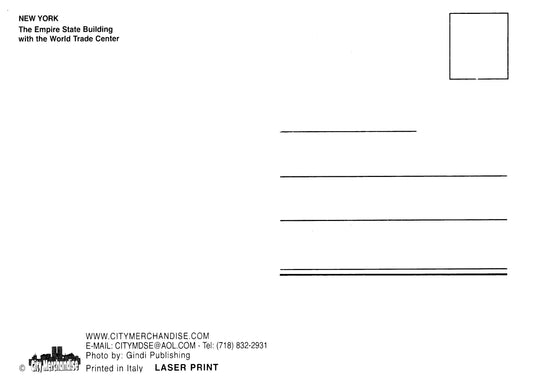 Vintage Empire State Building Postcard 4x6 Night Time Building Lights Lit Up New York City Merchandise Printed in Italy Gindi Publishing