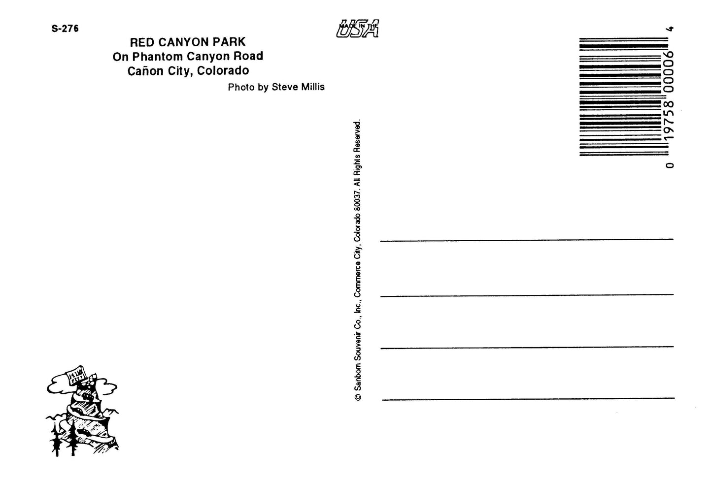 Vintage Red Canyon Park Postcard 4x6 On Phantom Canyon Road Canon City Colorado Steve Mills Sanbour Souvenir