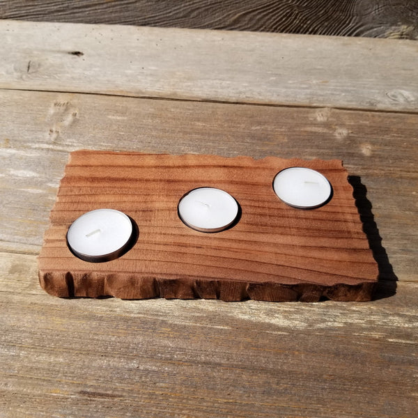 Tealight Candle Holder 3 Candles Wood Rustic Home Decor Handmade Wood Gift #526 Unique One of a Kind Gift