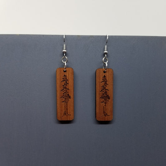 Wood Earrings - Engraved Tree Rectangle Wood Earrings - Dangle Earrings - CA Souvenir  - D22