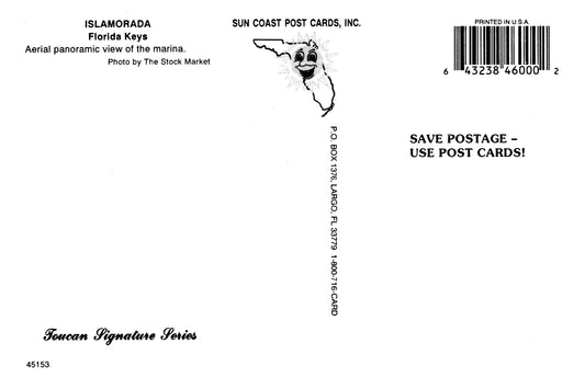 Vintage Florida Postcard Islamorada FL 4x6 Florida Keys 1980s Aerial Panoramic View Marina The Stock Market Sun coast Post Cards Inc 1990s