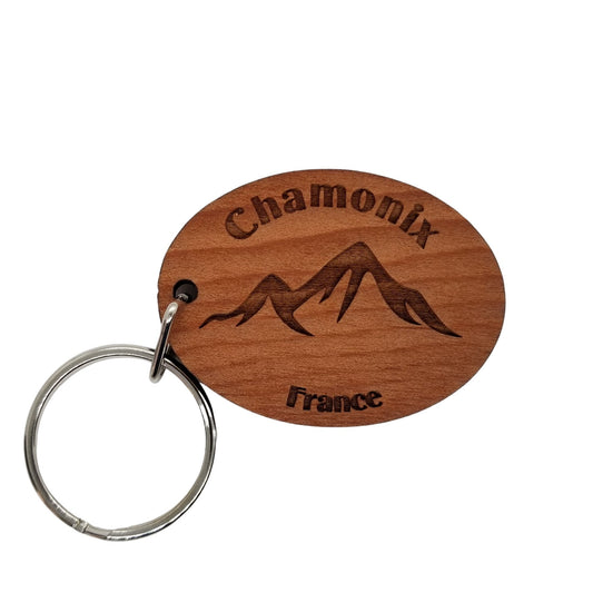 Chamonix Keychain French Mountains Wood Keyring France Souvenir Ski Resort Skiing Skier Alps Chamonix-Mont-Blanc Key Tag Bag - KC8053